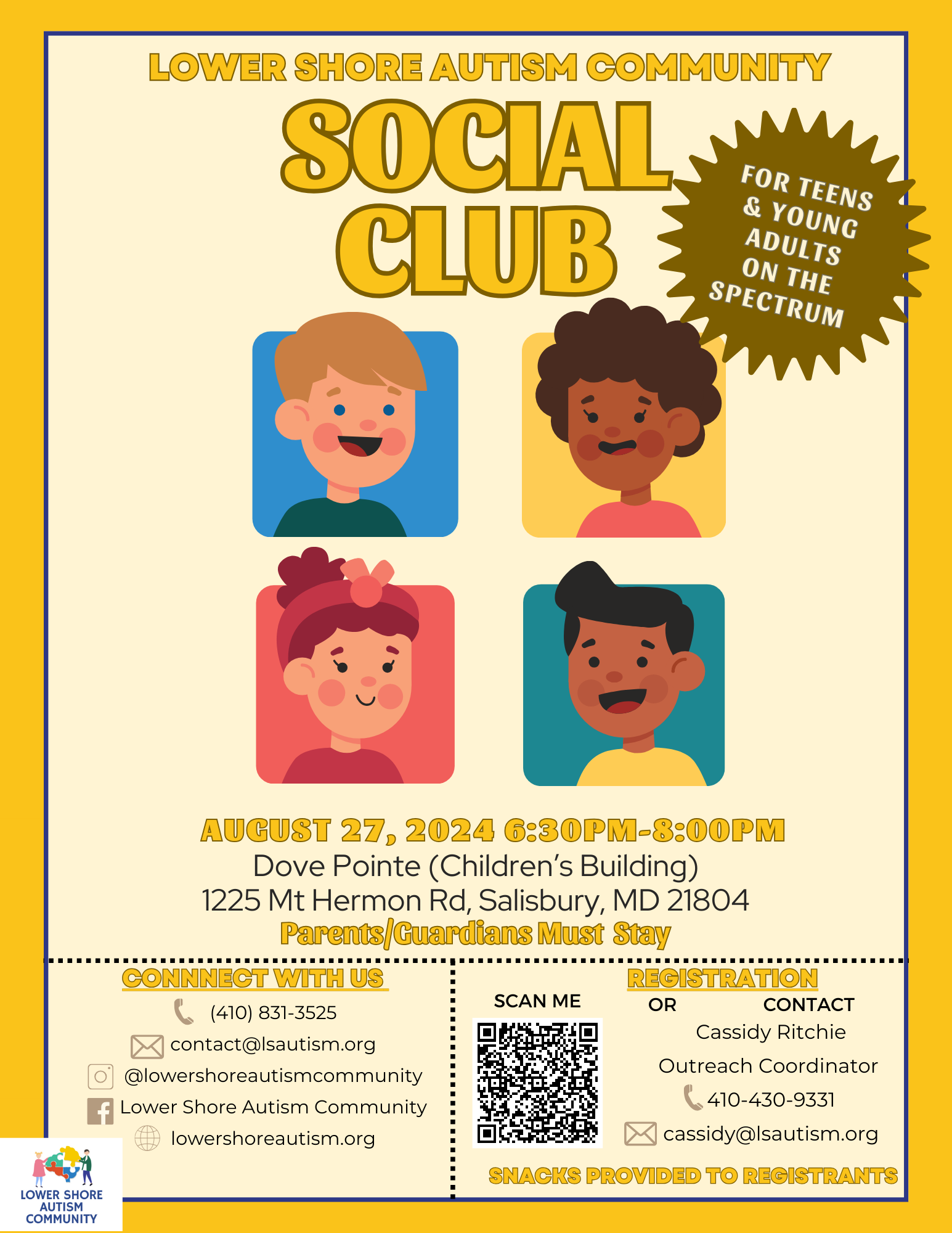 August Teen & YA Social Club – Welcome to the Lower Shore Autism Community